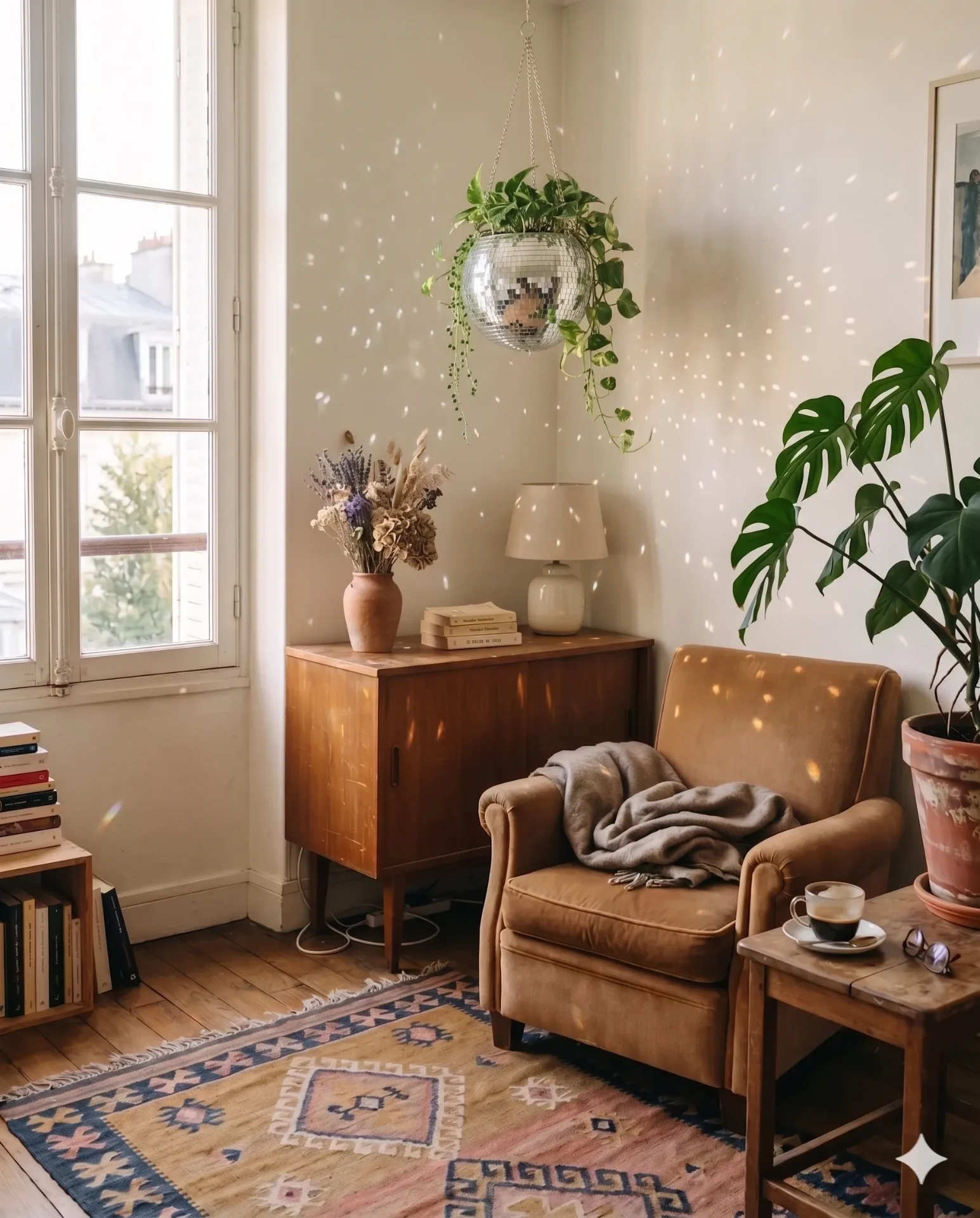 Un salon provincial habité, lumière de fin d'après-midi